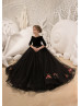 Black Velvet Tulle Embroidery Flower Girl Dress 